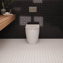 Bedrosians Le Cafe 2" x 2" Cross & Star Glossy Porcelain Mosaic Tile in Black | Item Code 100003616