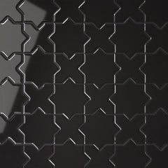 Bedrosians Le Cafe 2" x 2" Cross & Star Glossy Porcelain Mosaic Tile in Black | Item Code 100003616