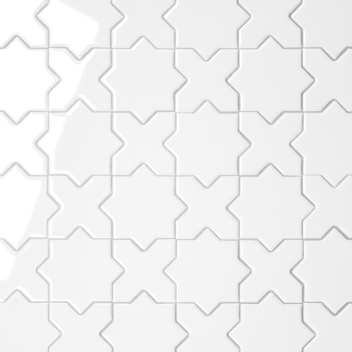 Bedrosians Le Cafe 2" x 2" Cross & Star Glossy Porcelain Mosaic Tile in White | Item Code 100003617