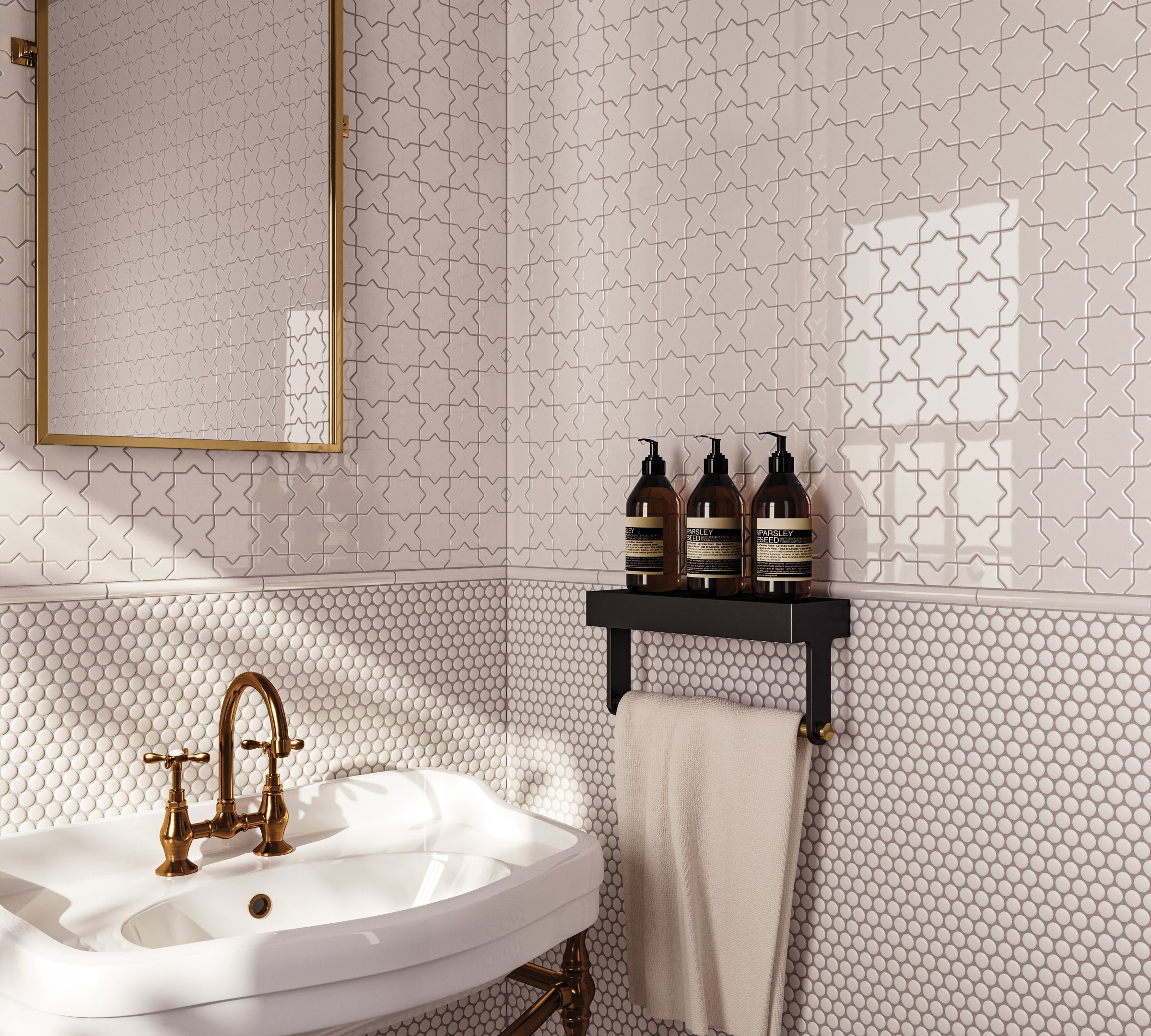 Bedrosians Le Cafe 3/4" x 3/4" Penny Round Glossy Porcelain Mosaic Tile in White | Item Code 100002407