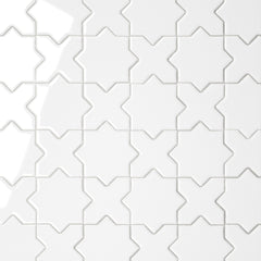 Bedrosians Le Cafe 2" x 2" Cross & Star Glossy Porcelain Mosaic Tile in White | Item Code 100003617
