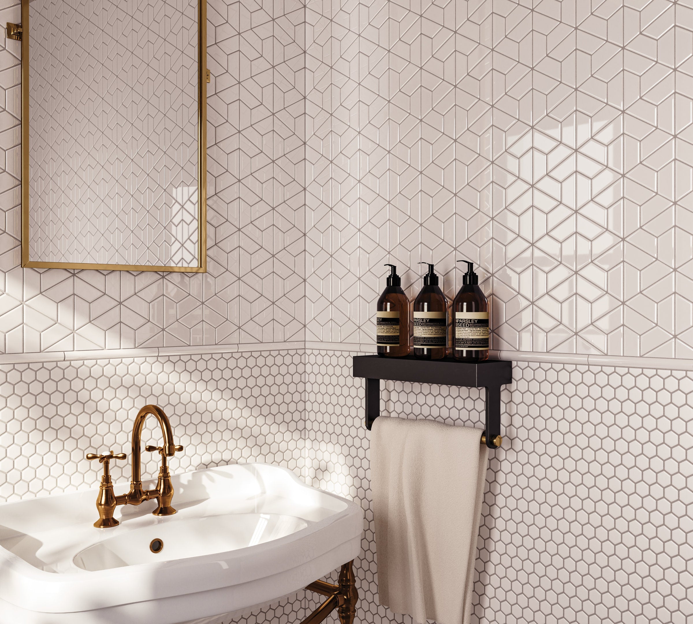 Bedrosians Le Cafe 1" x 1" Hexagon Matte Porcelain Mosaic Tile in White | Item Code DECLEC11W