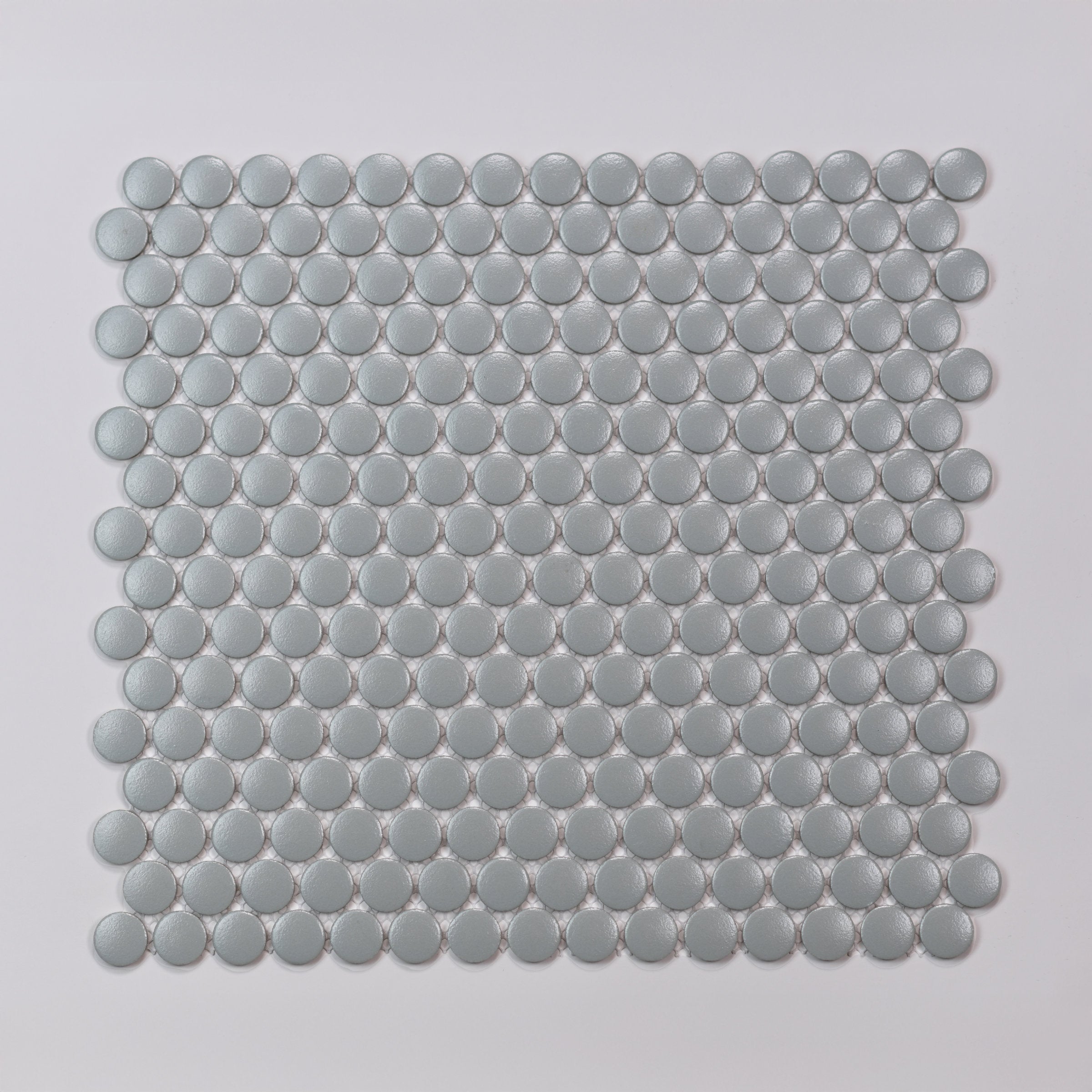 Bedrosians Marin 3/4" Penny Round Matte Porcelain Mosaic in Aloe Green | Item Code 100004035