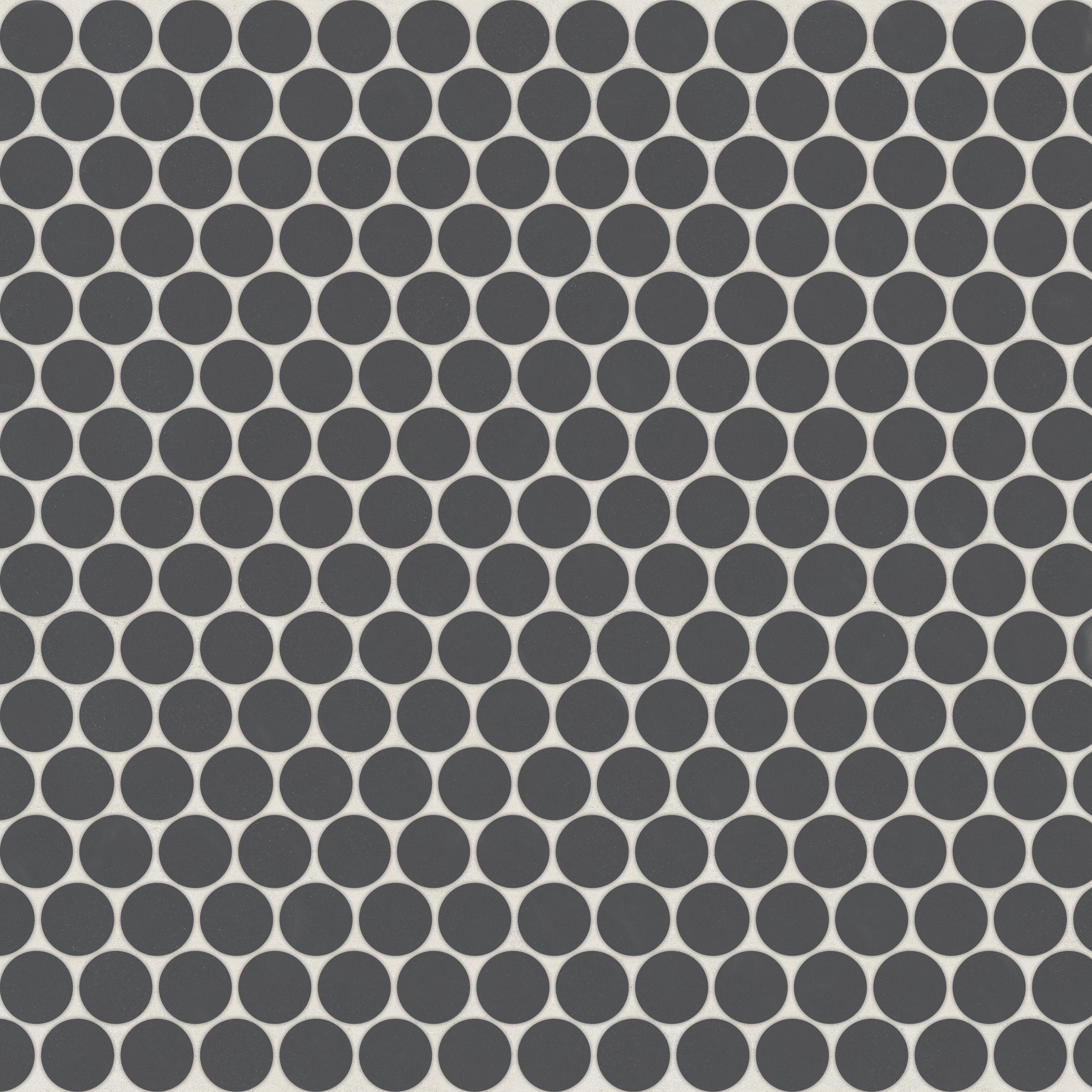Bedrosians Marin 3/4" Penny Round Matte Porcelain Mosaic in Black Sea | Item Code 100004040
