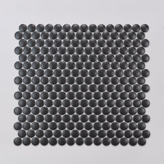 Bedrosians Marin 3/4" Penny Round Matte Porcelain Mosaic in Black Sea | Item Code 100004040