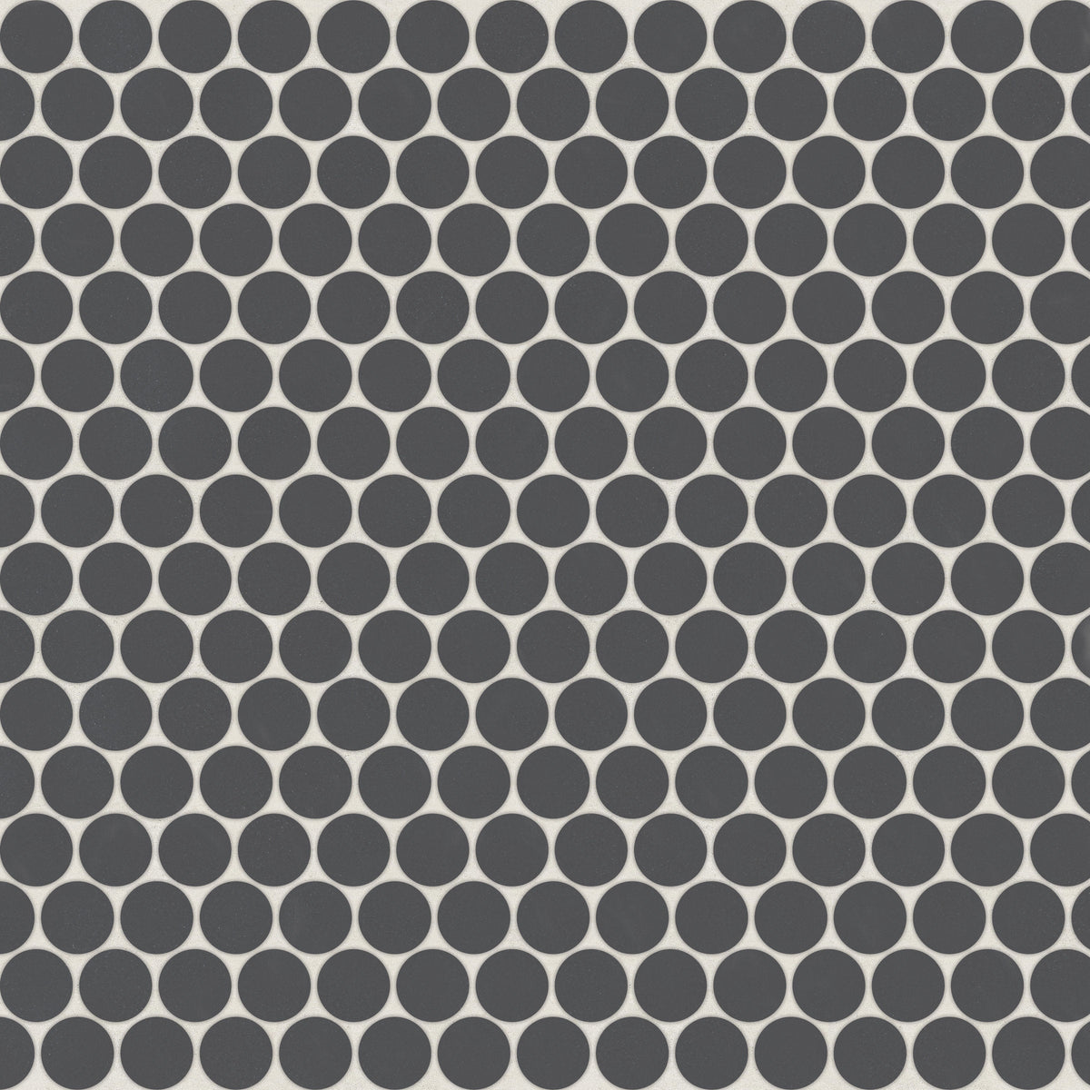 Bedrosians Marin 3/4" Penny Round Matte Porcelain Mosaic in Black Sea | Item Code 100004040