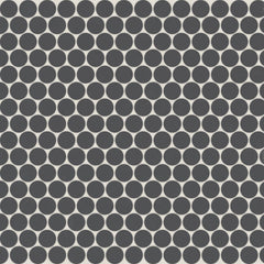 Bedrosians Marin 3/4" Penny Round Matte Porcelain Mosaic in Black Sea | Item Code 100004040