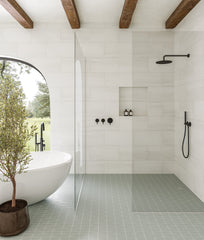 Bedrosians Marin Trapezoid Matte Porcelain Mosaic in Aloe Green | Item Code 100004044