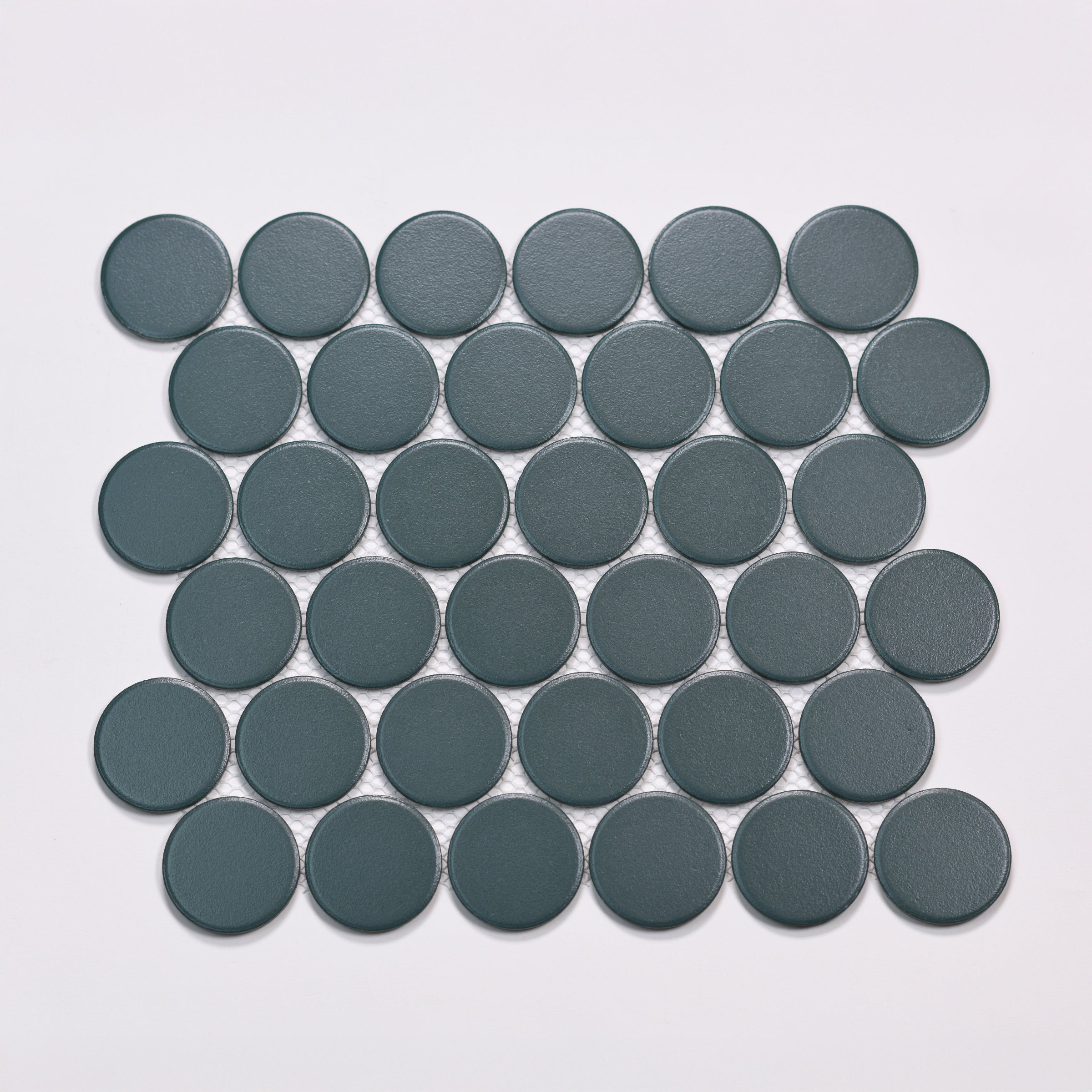 Bedrosians Marin 2" Penny Round Matte Porcelain Mosaic in Ocean Teal | Item Code 100004789
