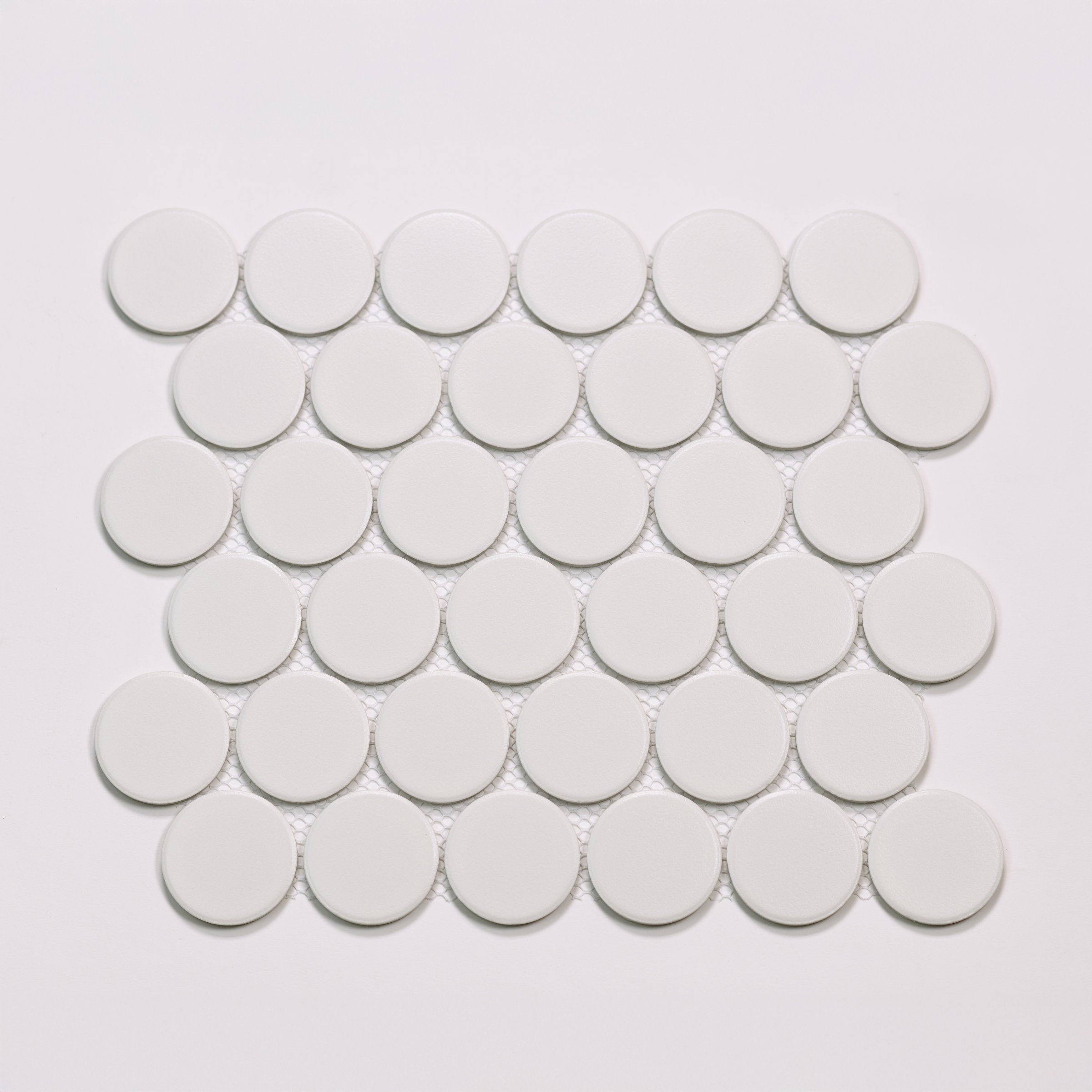Bedrosians Marin 2" Penny Round Matte Porcelain Mosaic in Pearl White | Item Code 100004794