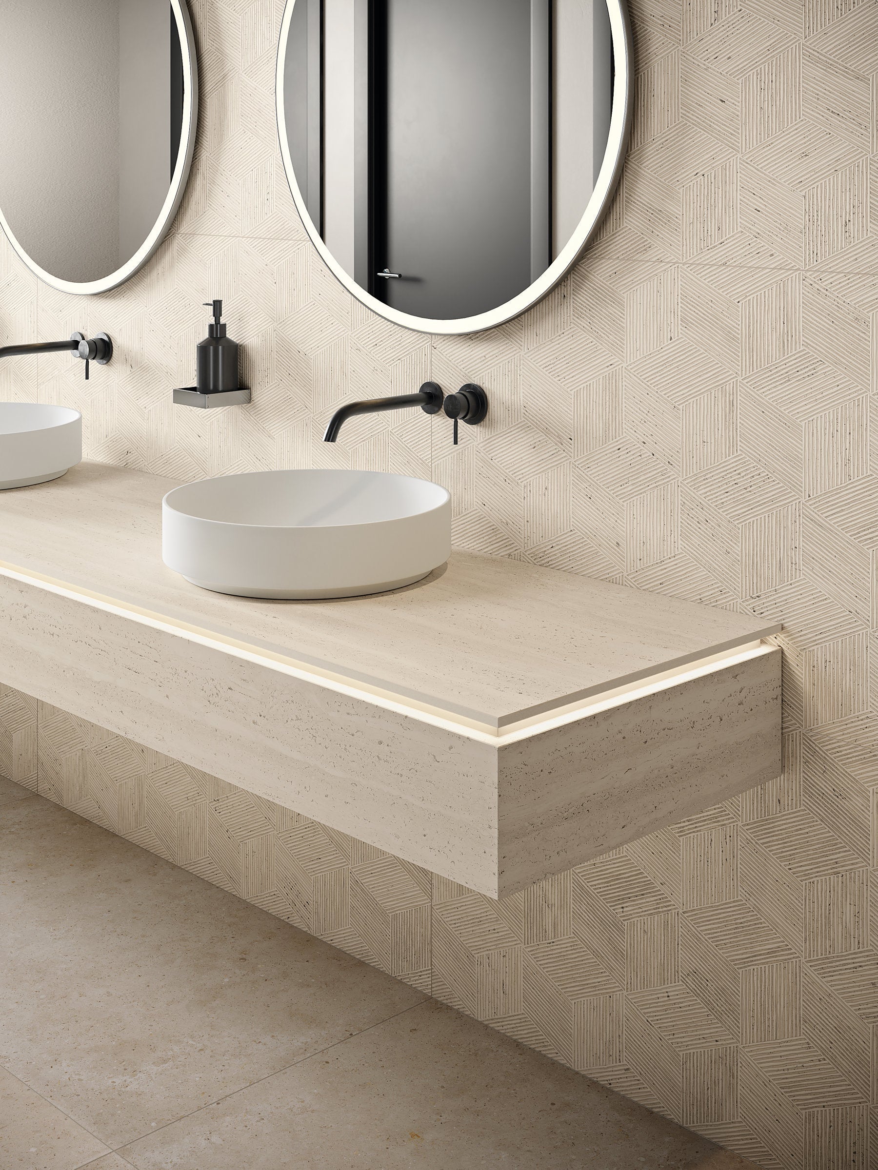 Bedrosians Sensi Roma 24" x 48" Satin Porcelain Cube Deco in Ivory | Item Code 100005398