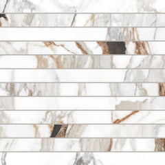 Bedrosians Prati 1" x 12" Honed Porcelain Mosaic in Calacatta Macchia Vecchia | Item Code 100006005