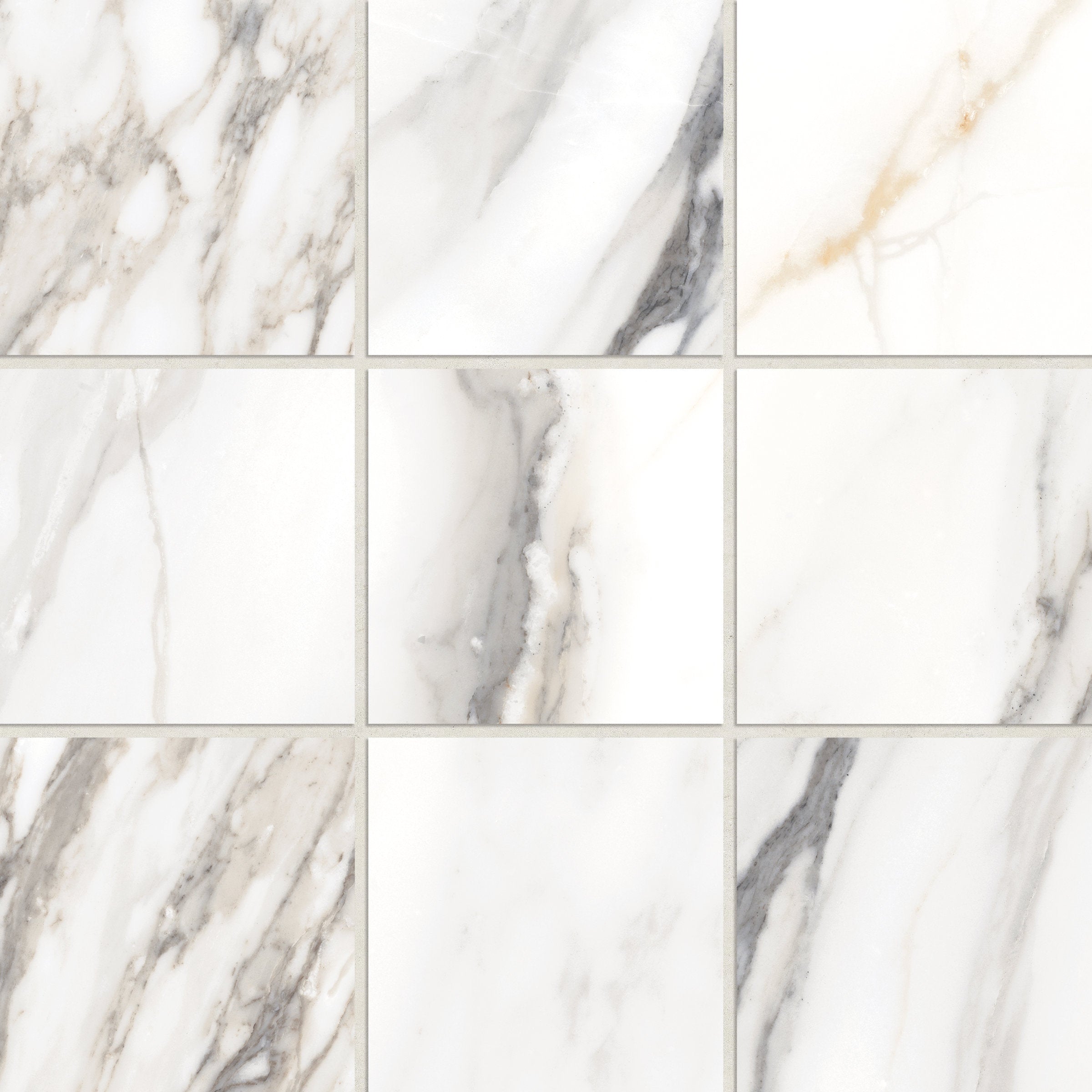 Bedrosians Prati 4" x 4" Honed Porcelain Mosaic in Calacatta Borghini Warm | Item Code 100006009