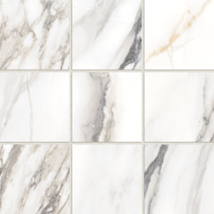 Bedrosians Prati 4" x 4" Honed Porcelain Mosaic in Calacatta Borghini Warm | Item Code 100006009