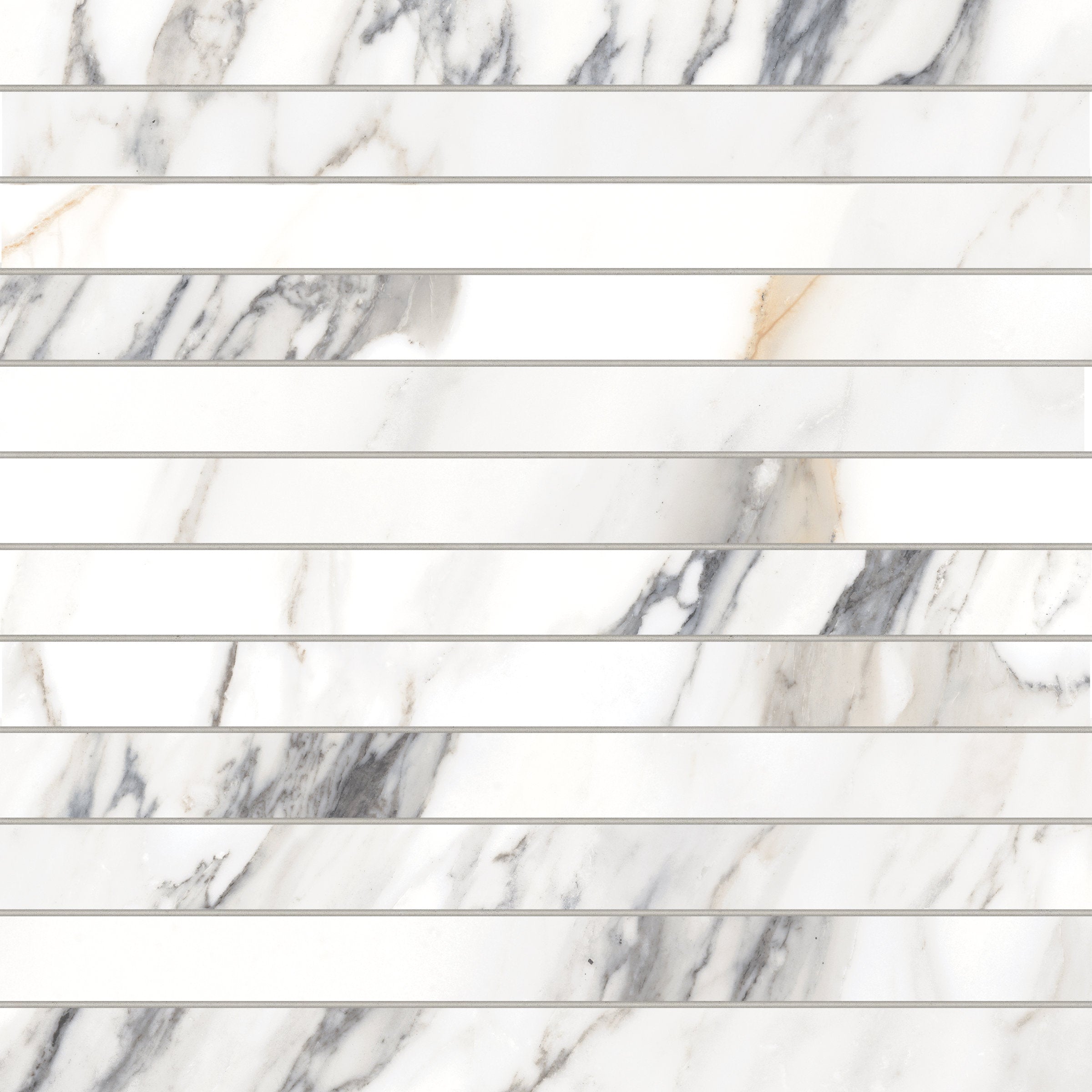 Bedrosians Prati 1" x 12" Honed Porcelain Mosaic in Calacatta Borghini Warm | Item Code 100006011