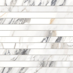 Bedrosians Prati 1" x 12" Honed Porcelain Mosaic in Calacatta Borghini Warm | Item Code 100006011