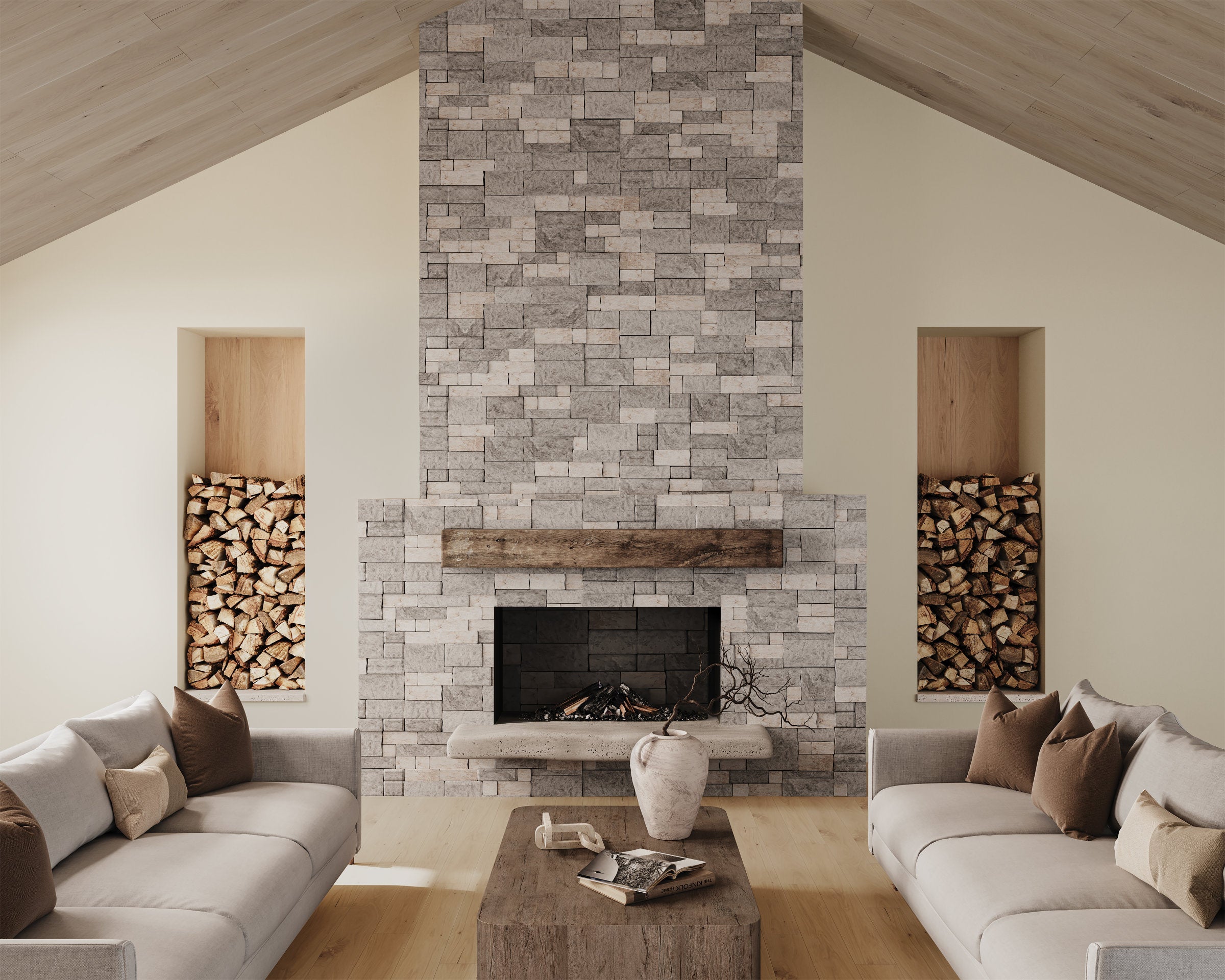 Bedrosians Tumbled Ledger 8" x 22" Limestone Wired Mesh in Mixed Beige & Grey | Item Code 100006900