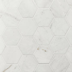 Bedrosians Glorious White 3" Hexagon Brushed Marble Mosaic | Item Code 100007313