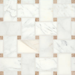Bedrosians Jumbo Basketweave Honed Marble in Calacatta with Jura Beige Dot | Item Code 100007365