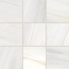 Bedrosians Magnifica Era 4" x 4" - 8mm Honed Porcelain Mosaic Tile in Bianco Lasa | Item Code 100007411