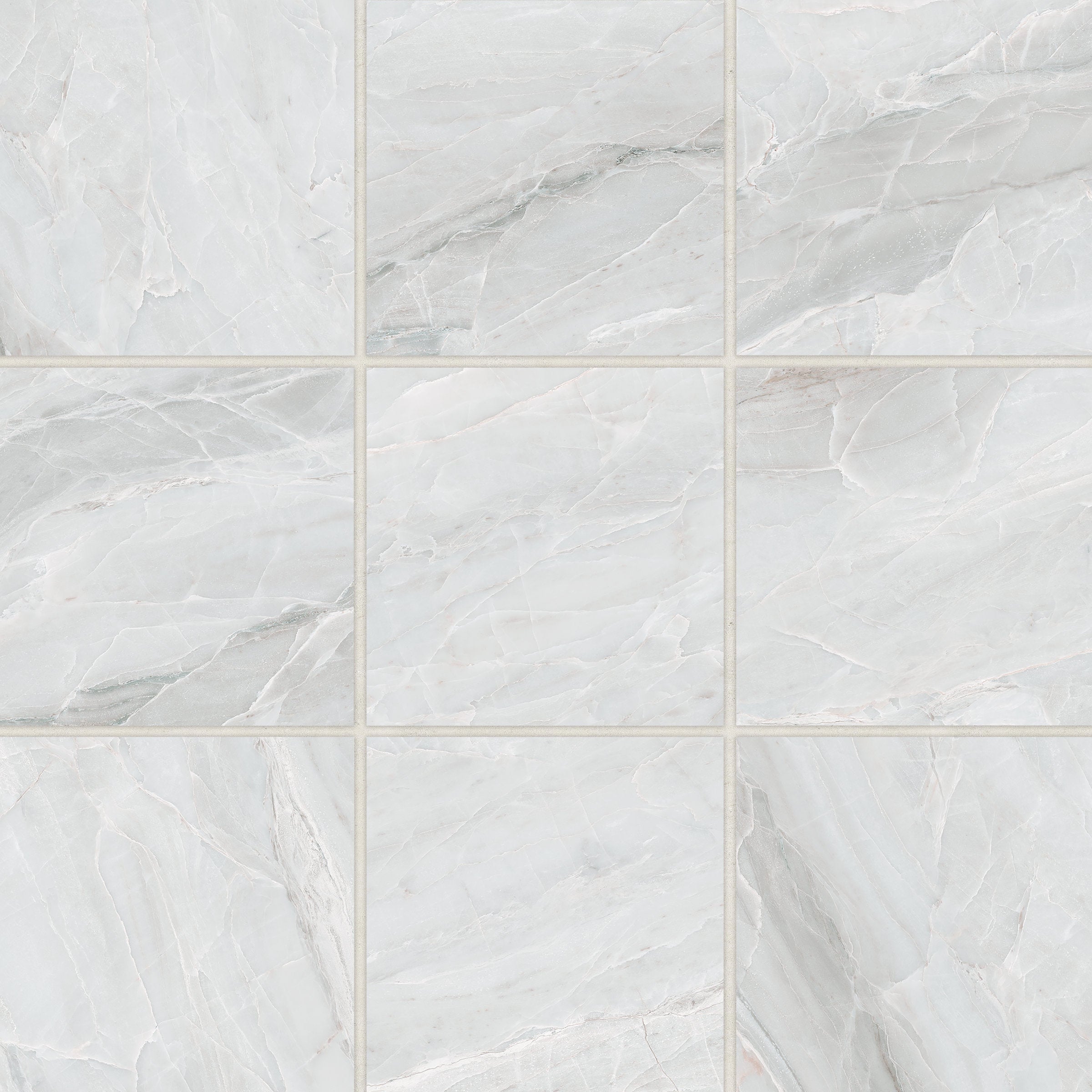 Bedrosians Magnifica Era 4" x 4" - 8mm Honed Porcelain Mosaic Tile in Pietra Bianca | Item Code 100007420