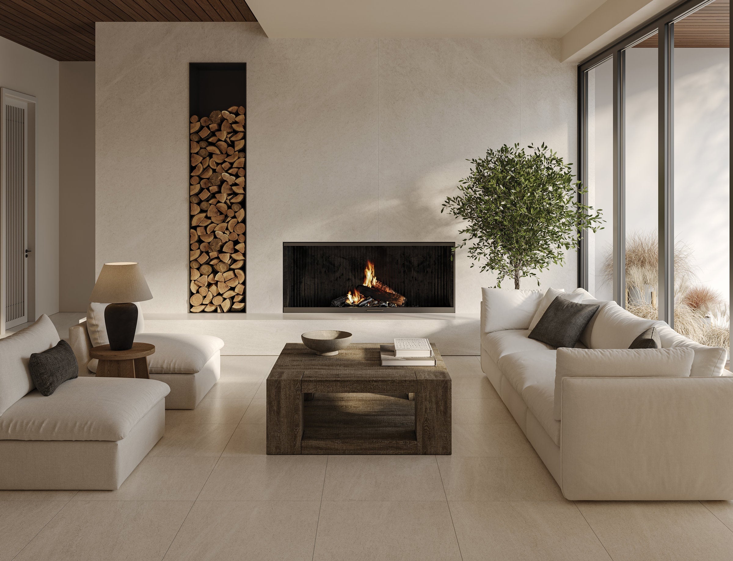 Bedrosians Magnifica The Thirties 30" x 30" - 8mm Honed Porcelain Tile in Basalt Cream | Item Code 100007437