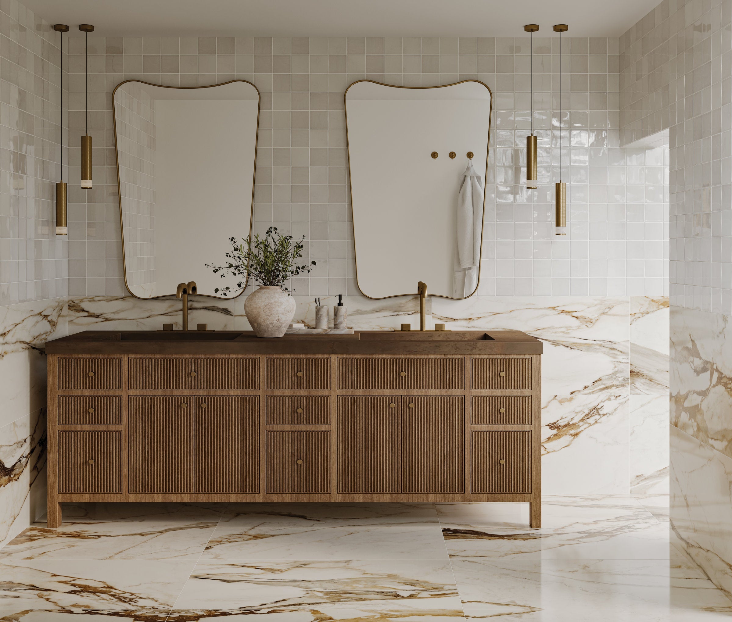 Bedrosians Magnifica Era Luxury 24" x 48" Satin Porcelain Field Tile in Calacatta Borghini | Item Code 100007455