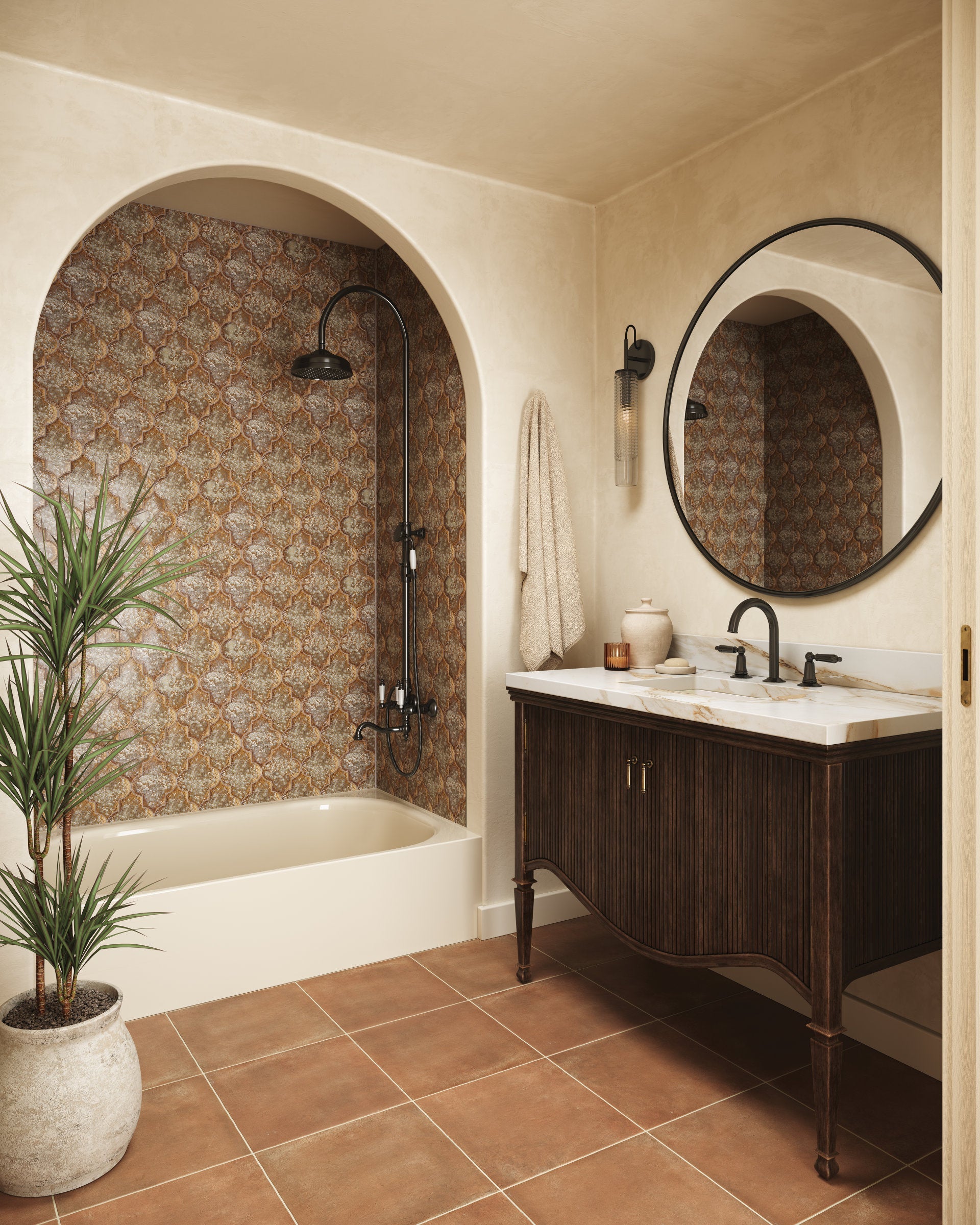 Bedrosians Cotto Nature 14" x 14" Matte Floor & Wall Tile in Siena | Item Code NATCOTSIE1414M