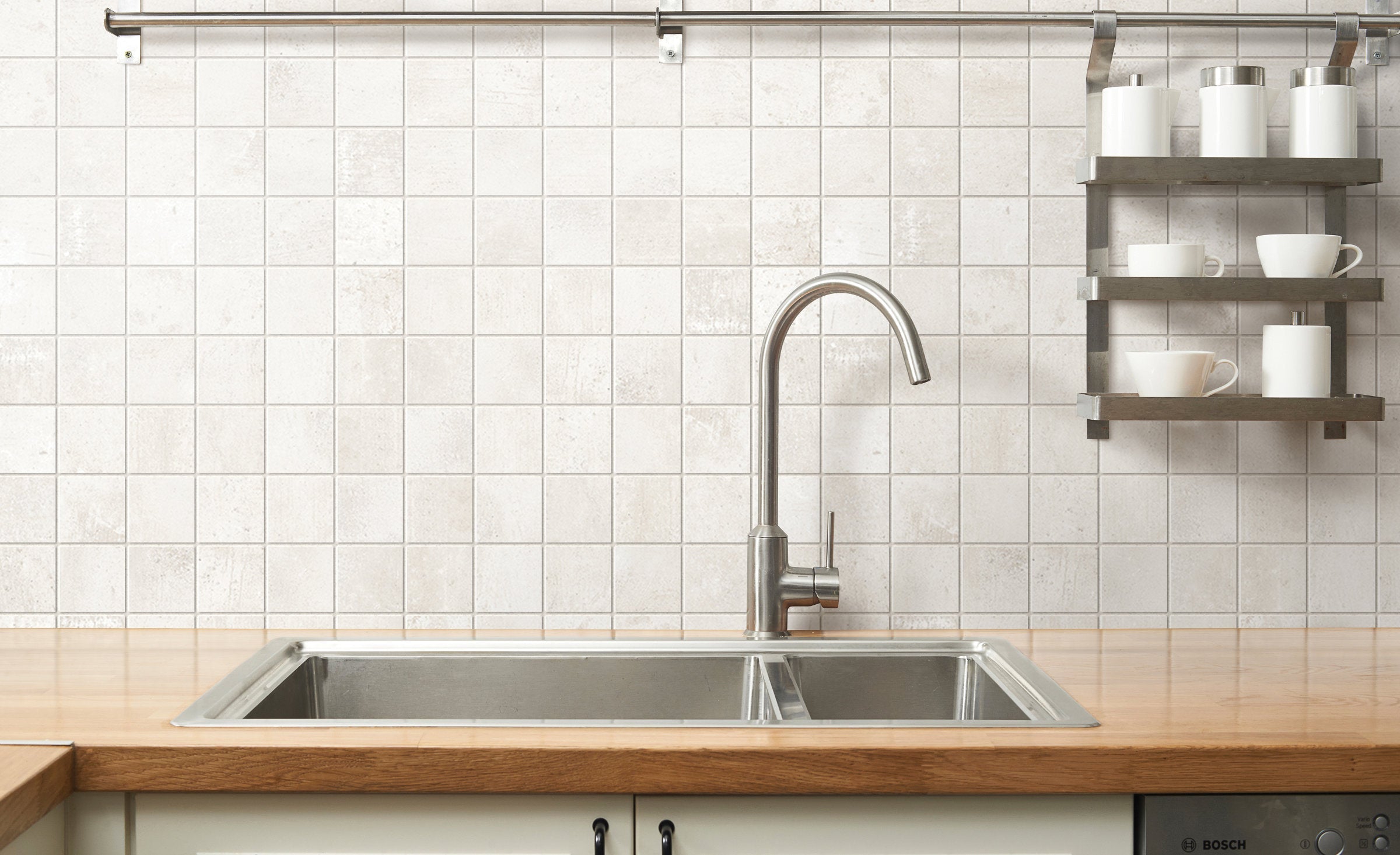 Bedrosians +One 2" x 2" Matte Porcelain Square Mosaic in Chalk | Item Code 100008984
