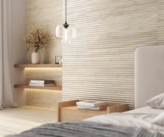 Bedrosians Tivoli 24" x 48" Natural Matte Porcelain Convesso Fluted Deco in Crema | Item Code 100010018