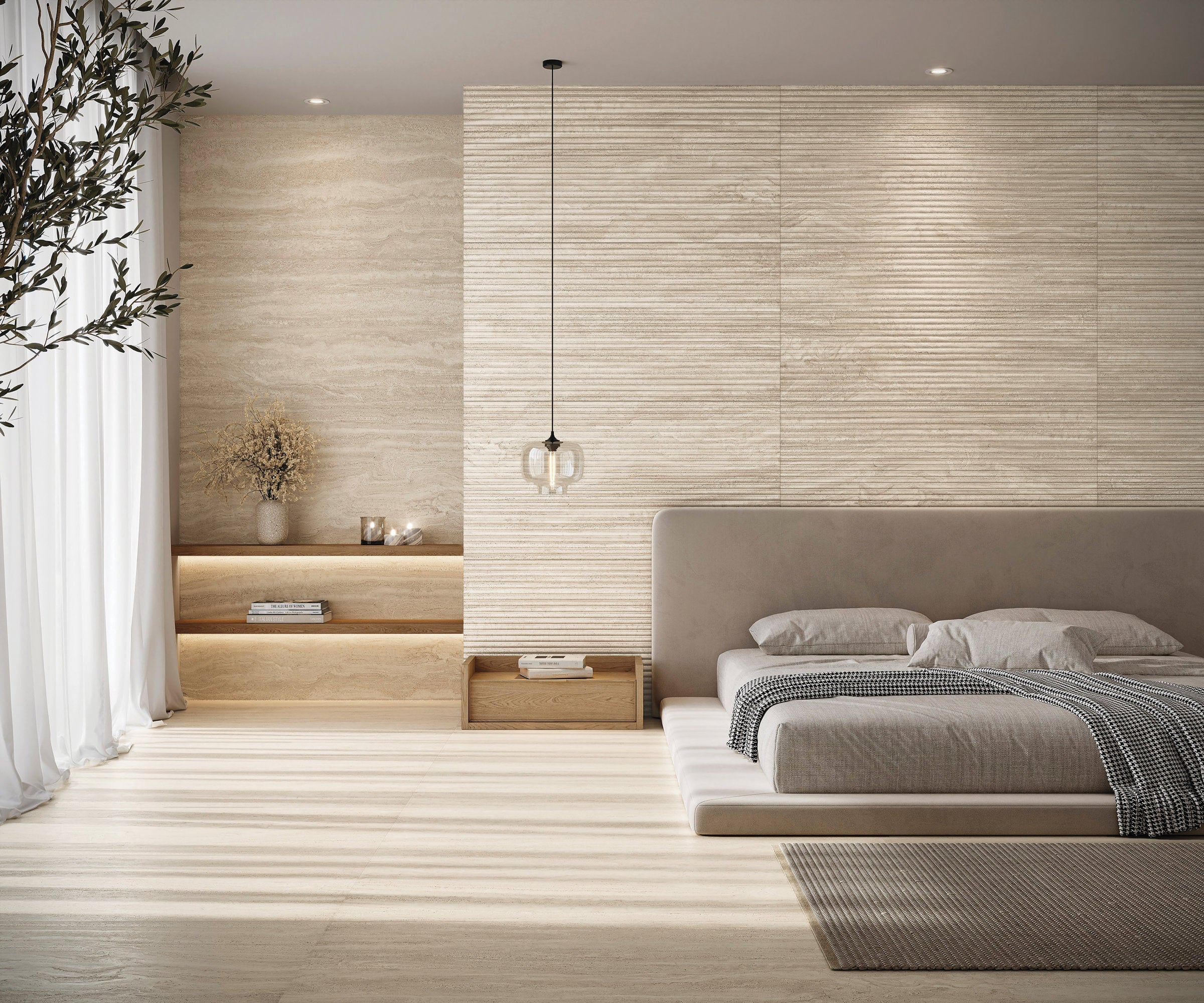 Bedrosians Tivoli 24" x 48" Natural Matte Porcelain Convesso Fluted Deco in Crema | Item Code 100010018