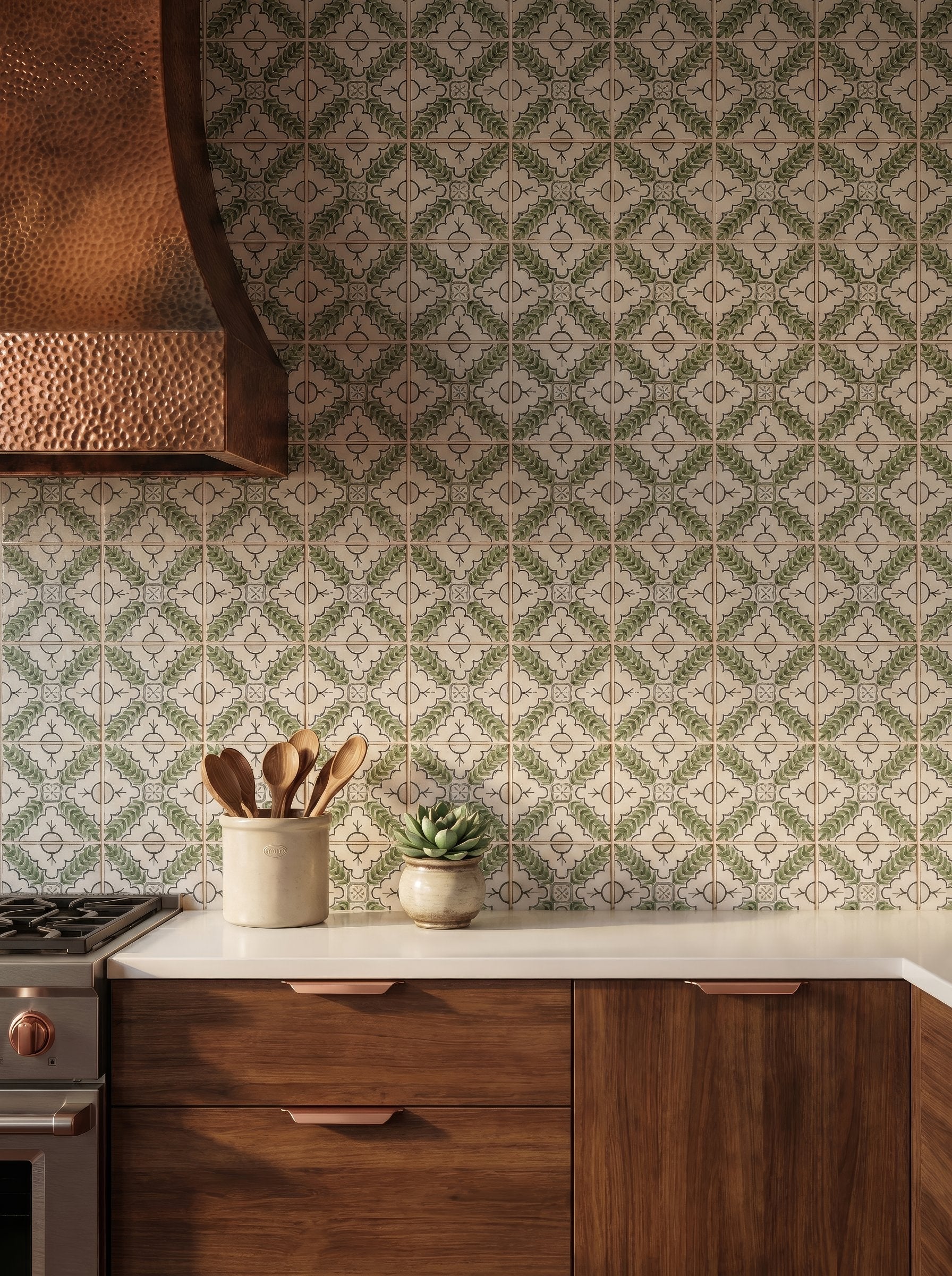Bedrosians Palmetto Verdant 6x6 Ceramic Terracotta Field Tile Glazed | Item Code 100010053