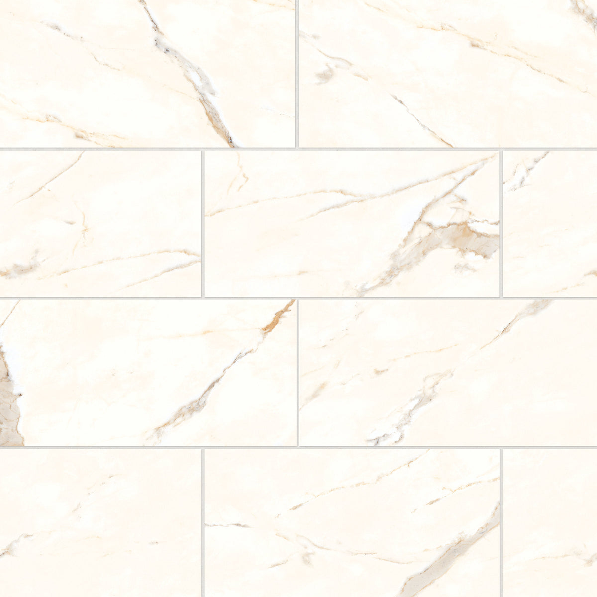 Bedrosians Magnifica Era 12" x 24" - 8mm Polished Porcelain Tile in Calacatta Oro | Item Code 100010903