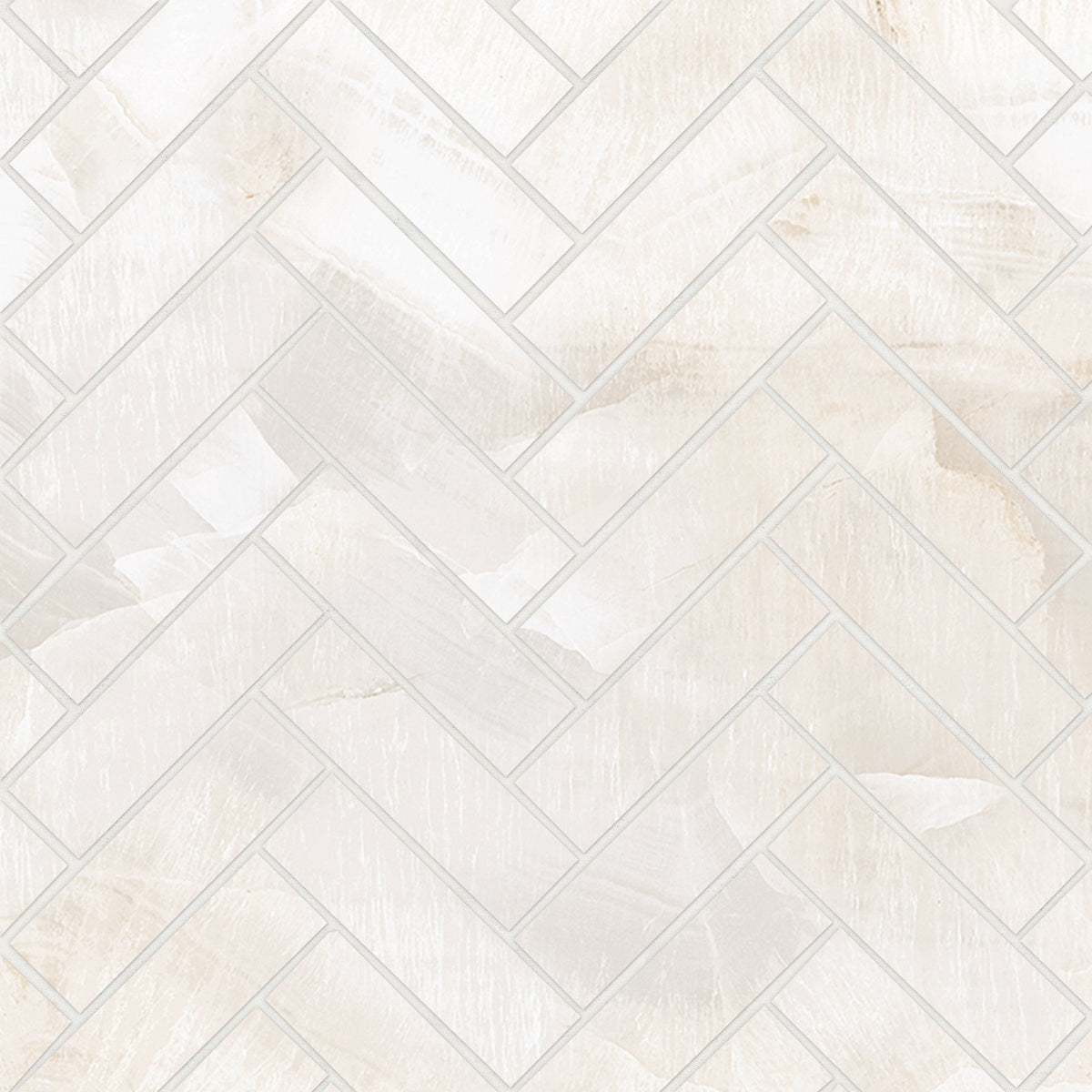 Bedrosians Magnifica Era 1" x 4" - 8mm Honed Herringbone Porcelain Mosaic Tile in Crystal Onyx | Item Code 100011626
