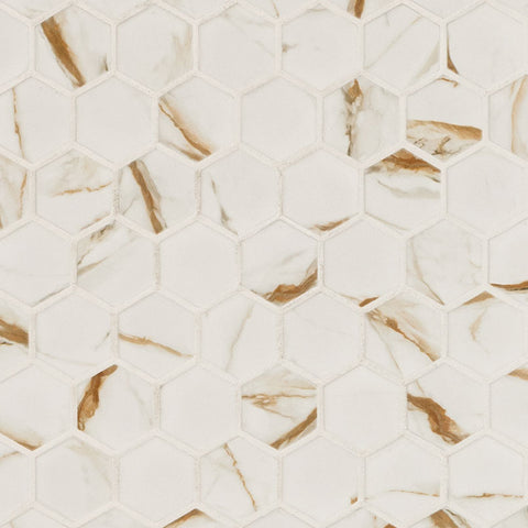 CALACATTA GOLD MATTE 2" HEXAGON 12 x 12
