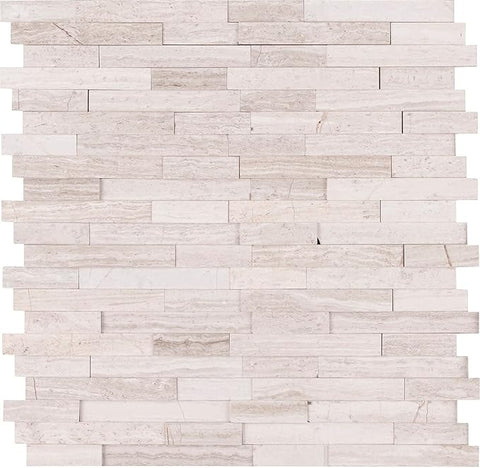 WHITE QUARRY INTERLOCKING 3D PEEL AND STICK MOSAIC 6MM