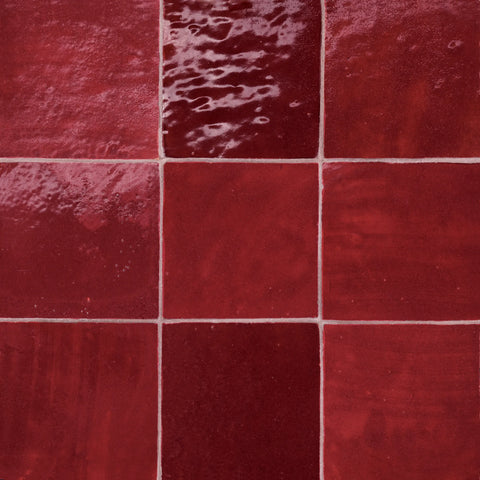 Zagora 4" x 4" Glossy Zellige Field Tile in Rouge