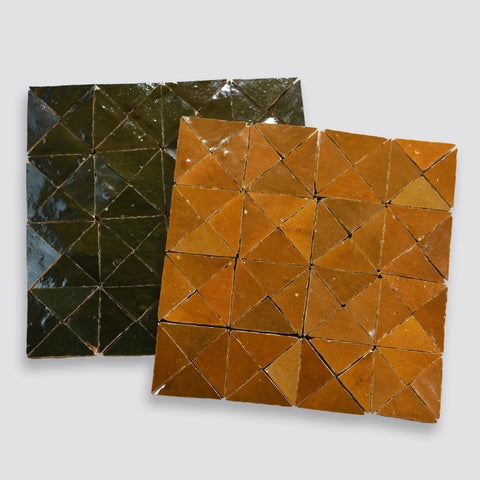 Zagora Triangle Glossy Zellige Mosaic Tile in Caramel