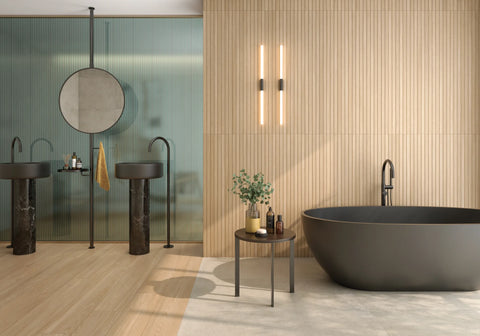Strata 24" x 48" Ribbed Matte 3D Deco Porcelain in Roble