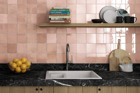 Cloé 5" x 5" Glossy Ceramic Tile in Pink