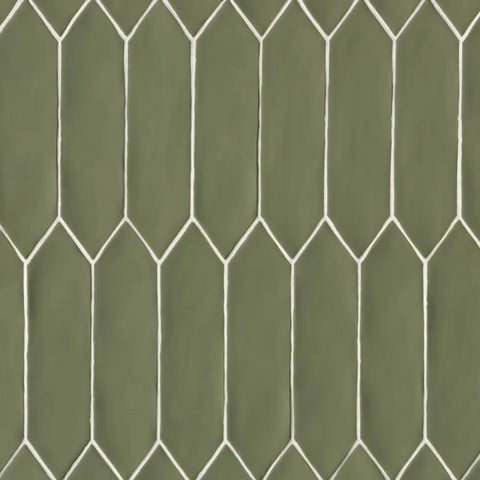 Reine 3" x 12" Picket Pattern Matte Ceramic Wall Tile in Castle Moss Green