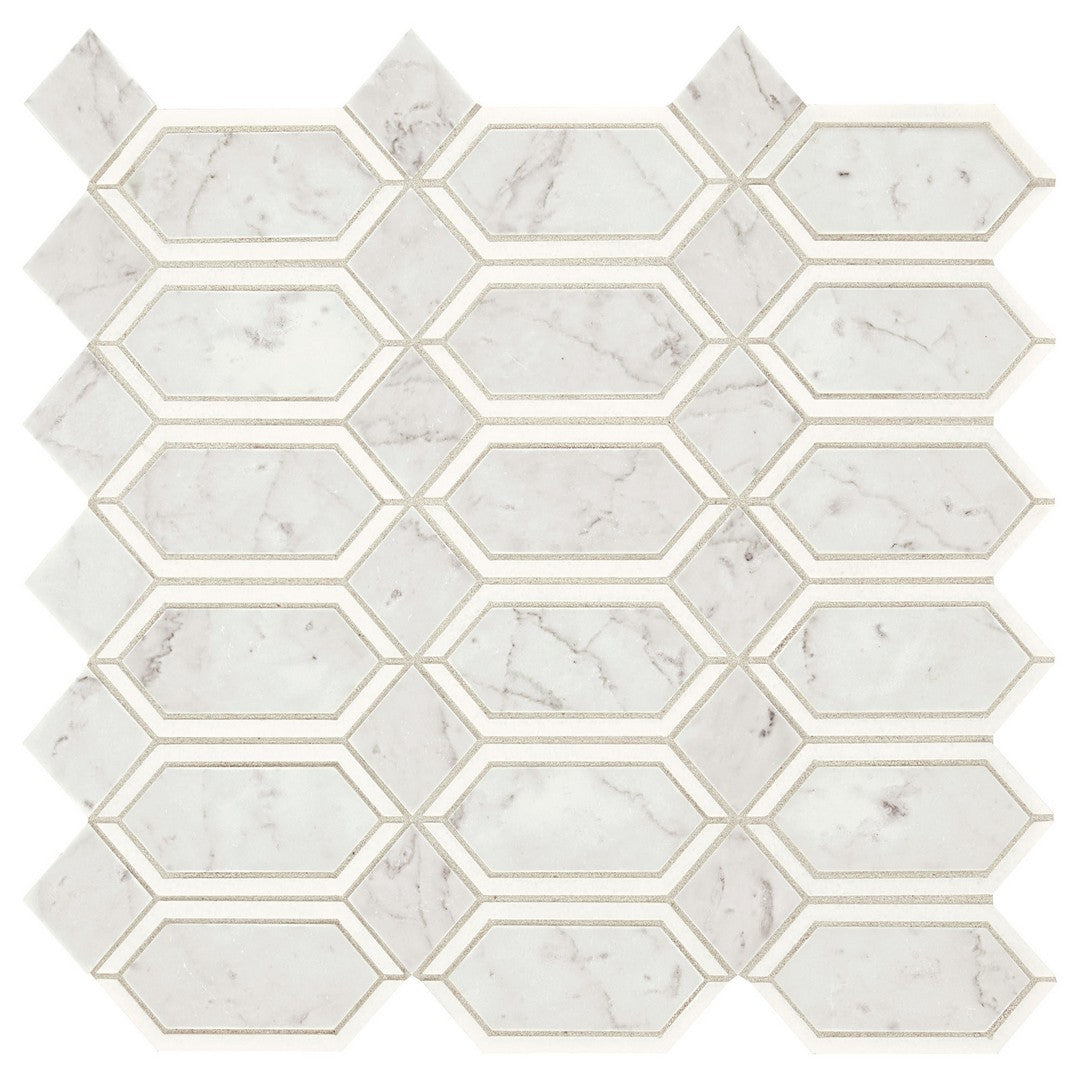 Marazzi Castellina Stone Mosaics Linear Hexagon Straight Edge, Polished - White And Gray