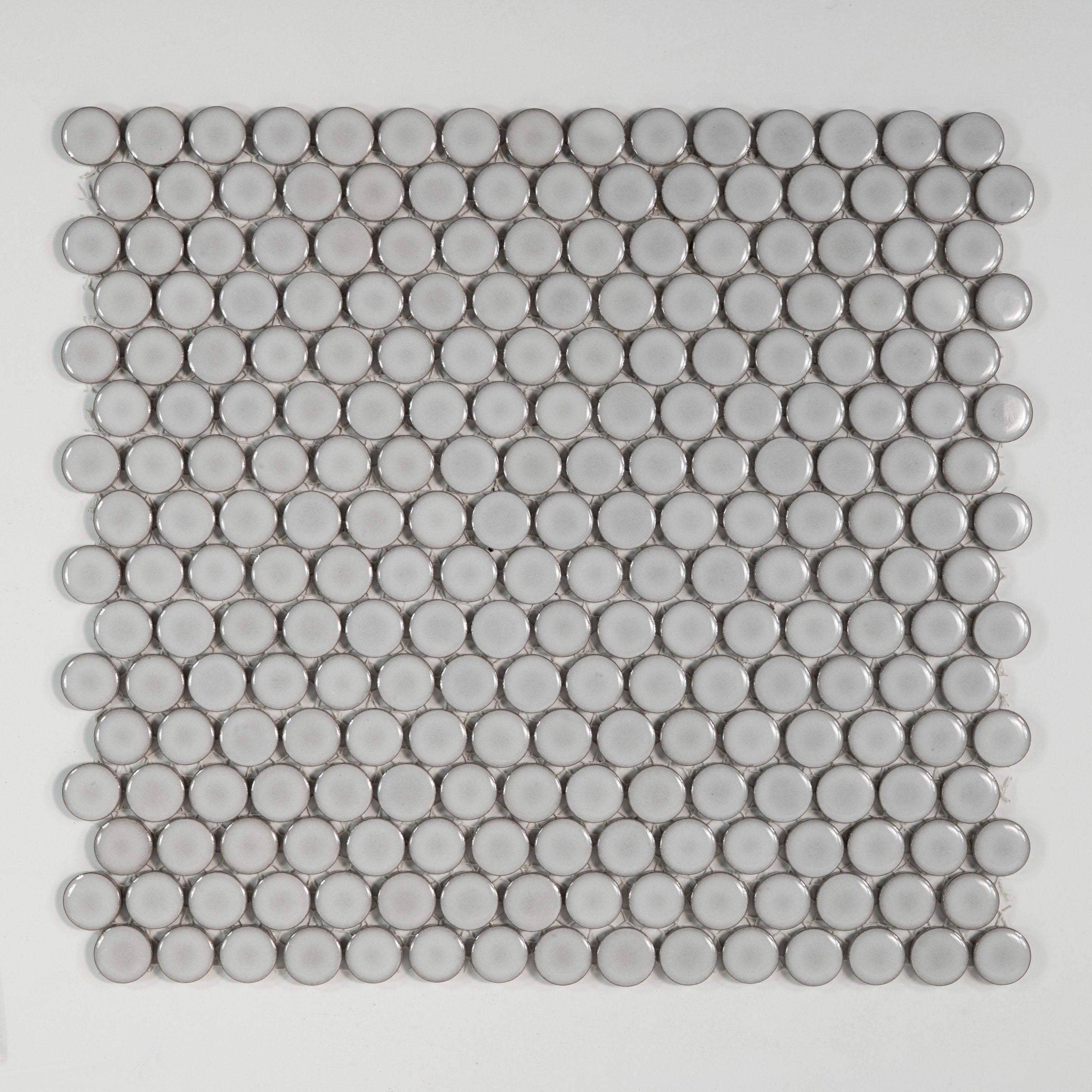 Bedrosians 360 3/4" x 3/4" Penny Round Glossy Mosaic Tile in Dove Grey | Item Code DEC360DOG34G