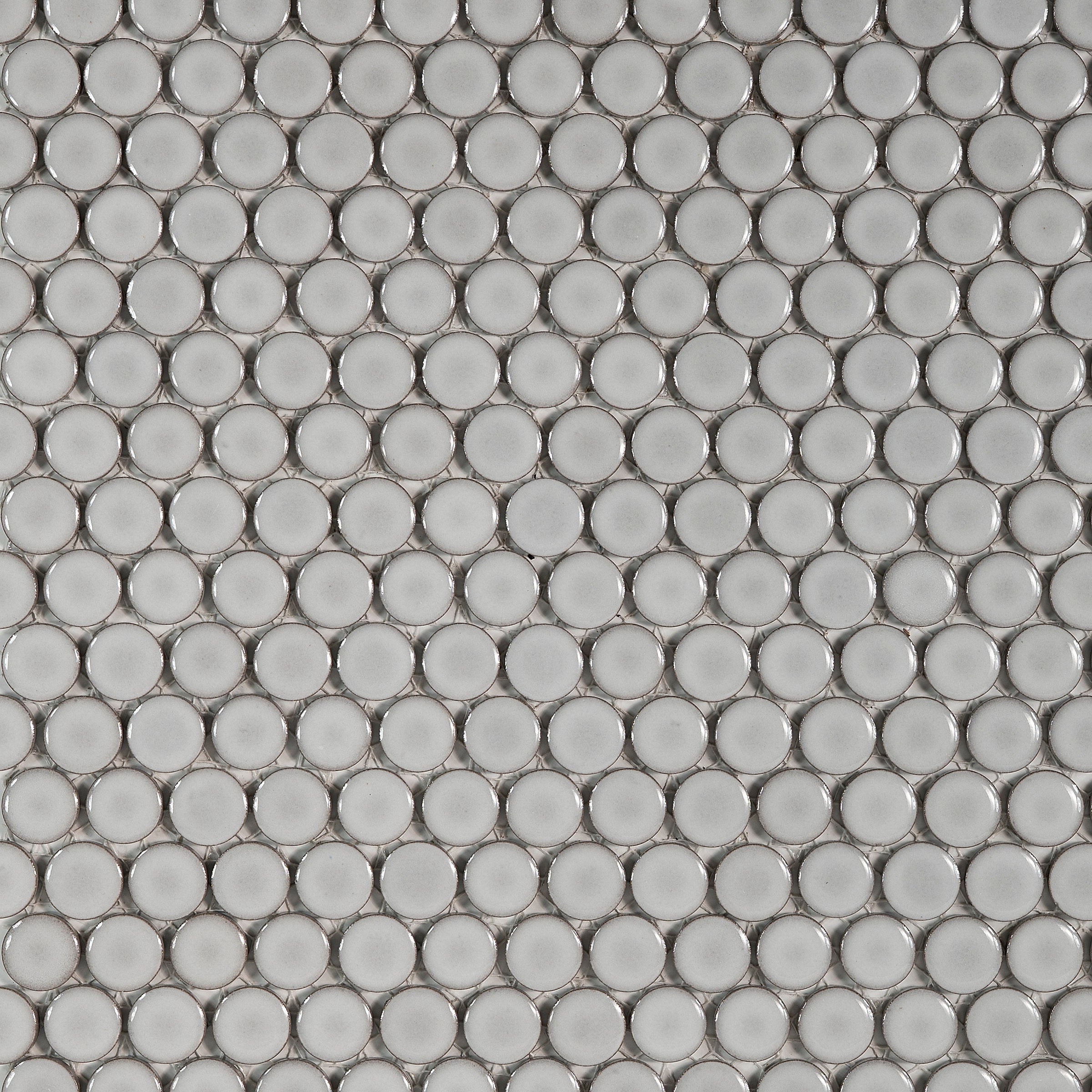 Bedrosians 360 3/4" x 3/4" Penny Round Glossy Mosaic Tile in Dove Grey | Item Code DEC360DOG34G