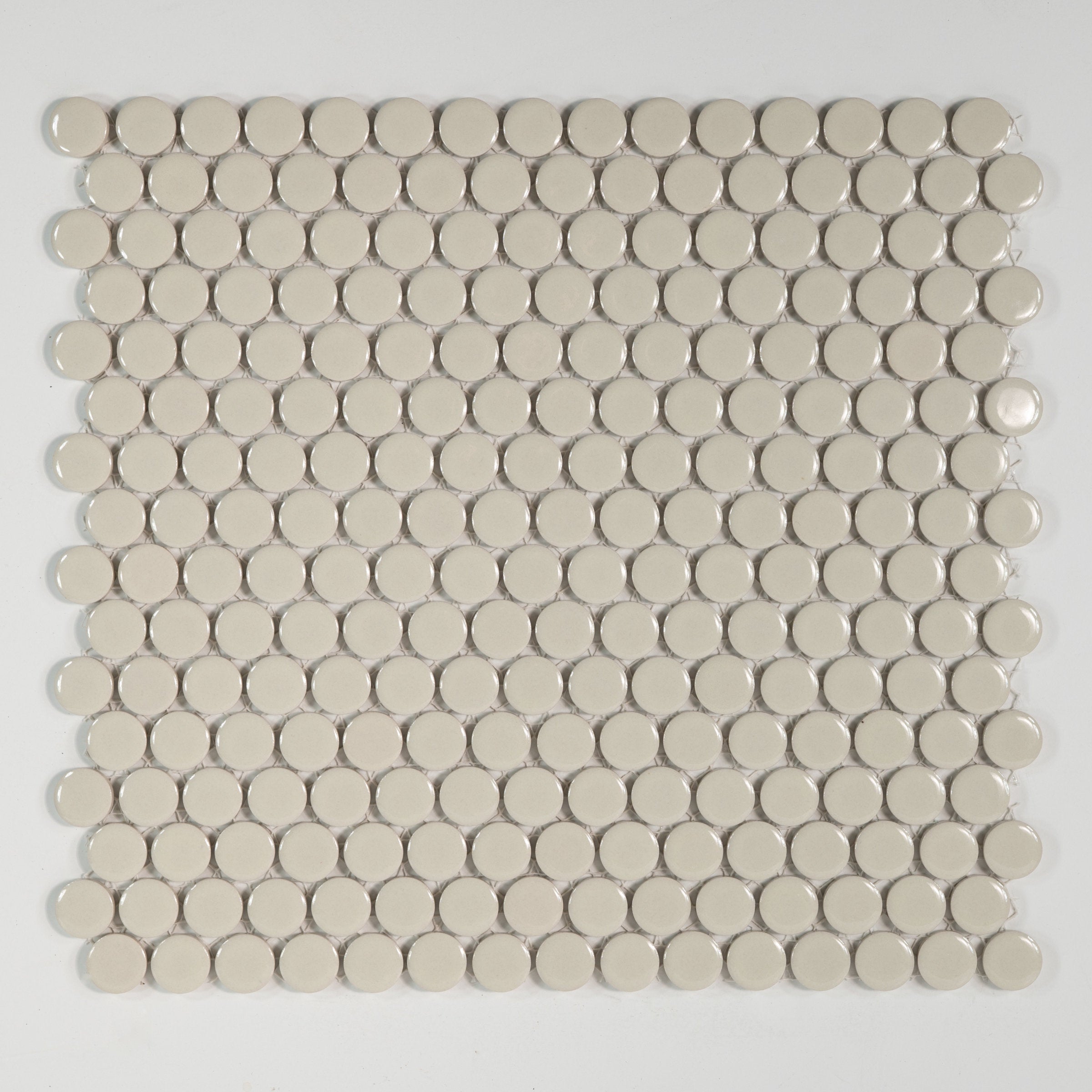 Bedrosians 360 3/4" x 3/4" Penny Round Glossy Mosaic Tile in Off White | Item Code DEC360OFW34G