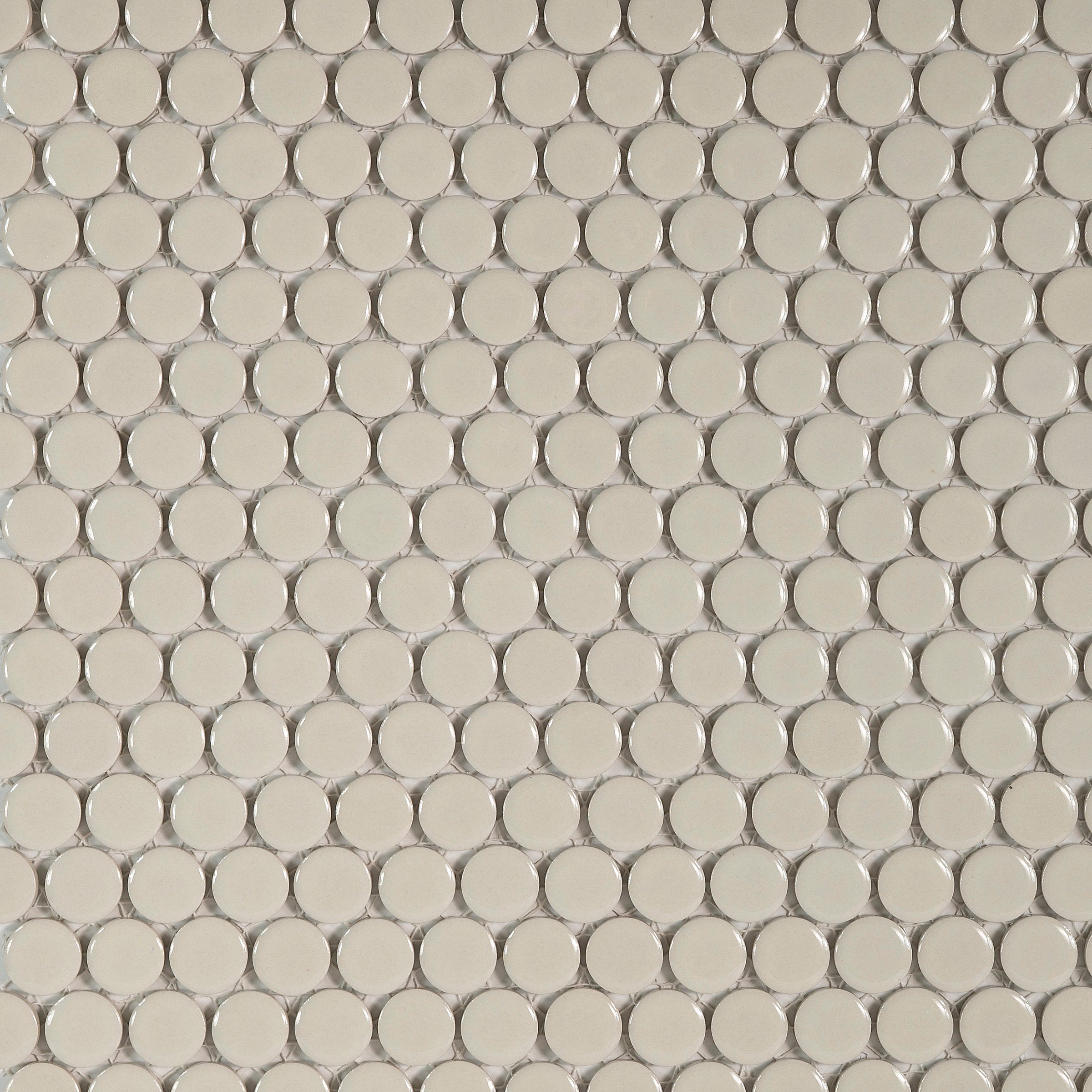 Bedrosians 360 3/4" x 3/4" Penny Round Glossy Mosaic Tile in Off White | Item Code DEC360OFW34G