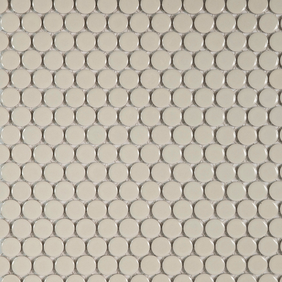 Bedrosians 360 3/4" x 3/4" Penny Round Glossy Mosaic Tile in Off White | Item Code DEC360OFW34G