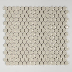 Bedrosians 360 3/4" x 3/4" Penny Round Glossy Mosaic Tile in Off White | Item Code DEC360OFW34G