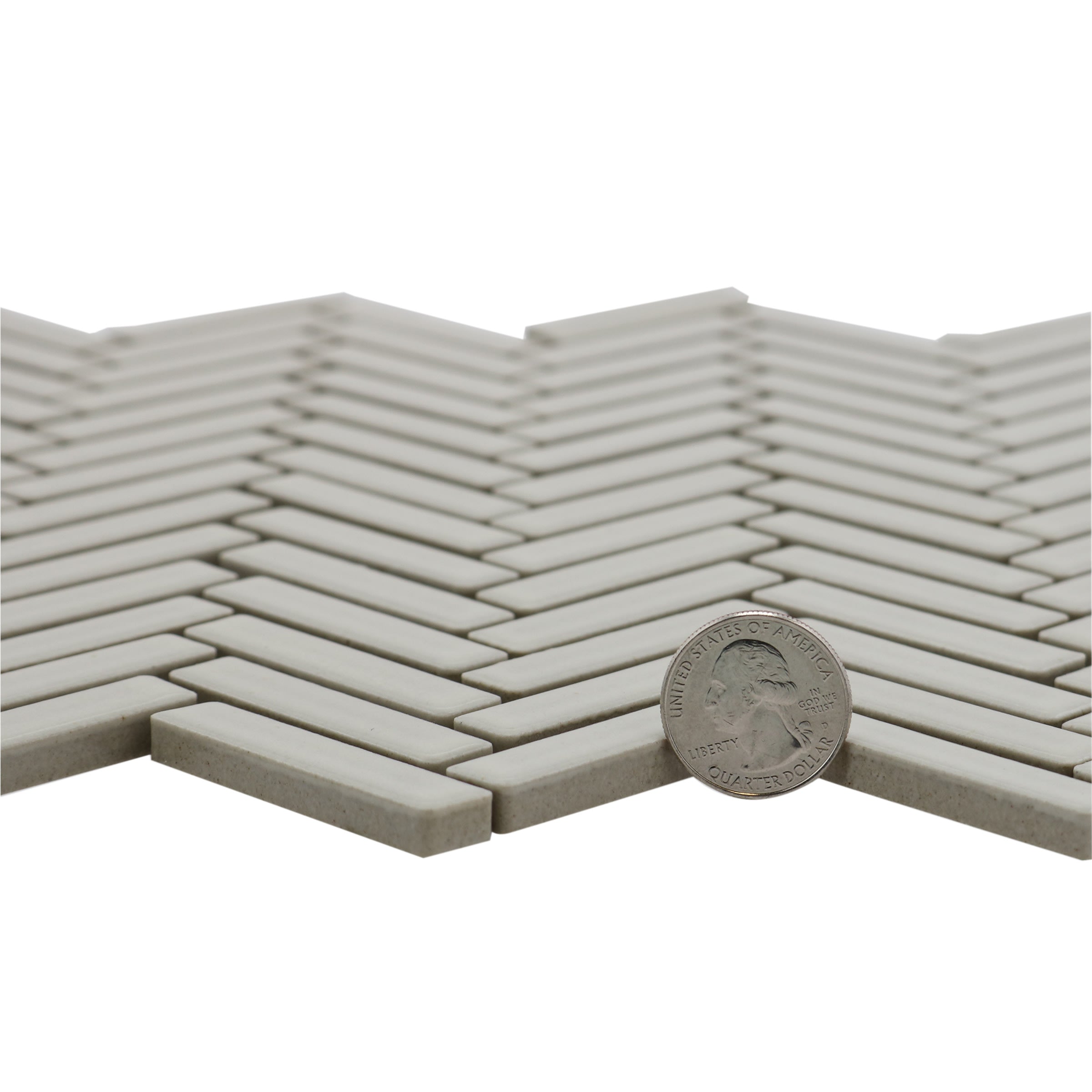 Bedrosians 90 1/2" x 2" Herringbone Porcelain Mosaic Tile in Off White | Item Code DEC90OFW122MO