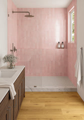 Bedrosians Cloé 2.5" x 8" Glossy Ceramic Tile in Pink | Item Code DECCLOPIN28G